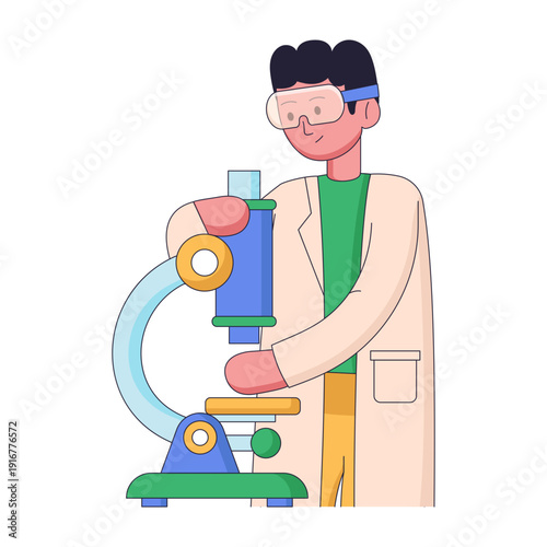 Flat illustration depicting a character researching in lab