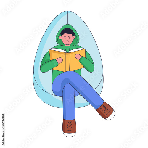 Flat illustration showing a character studying a book