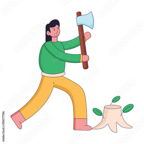 A flat style illustration showing deforestation