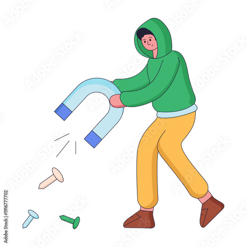 An illustration showing magnetic force in flat style