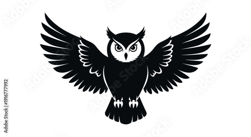 Vector illustration of an owl in flight, wings spread wide, showcasing detailed feathers and sharp talons