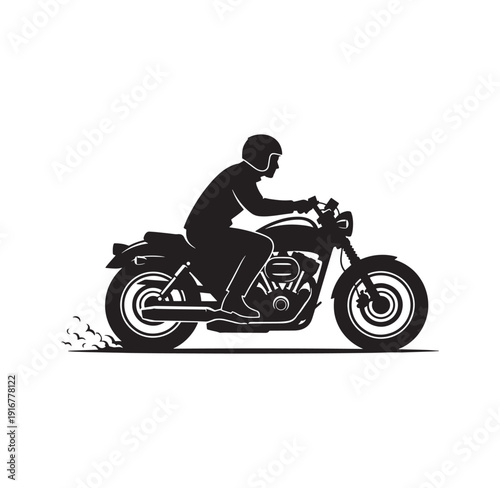 Man riding motorcycle with helmet on white background