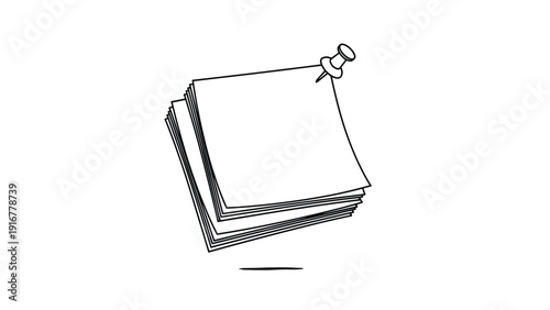 Stack of blank sticky notes with a metal pushpin indicates task reminders, office organization, and brainstorming session materials.