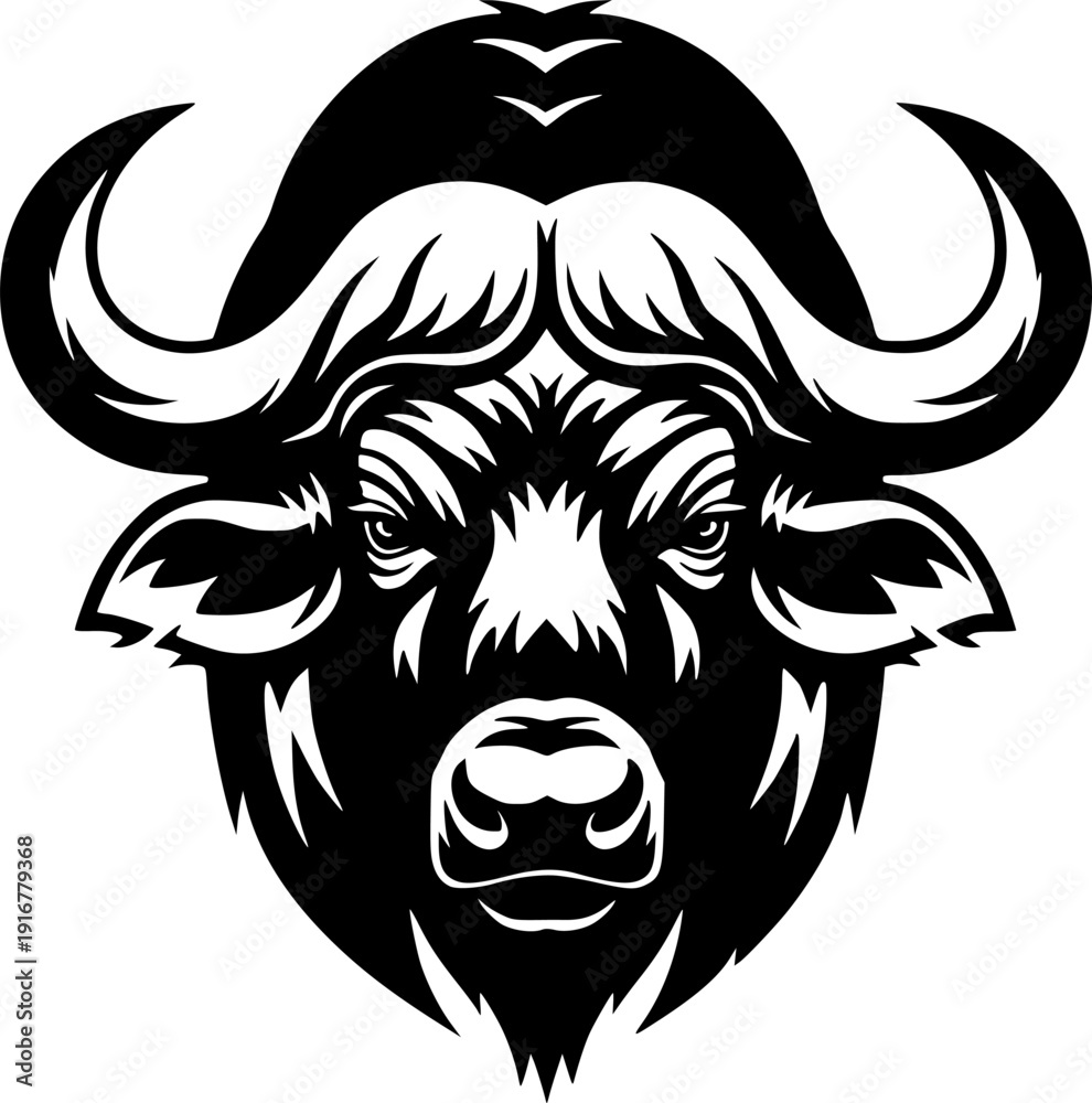 Obraz premium buffalo head silhouette line art vector illustration with a white background 