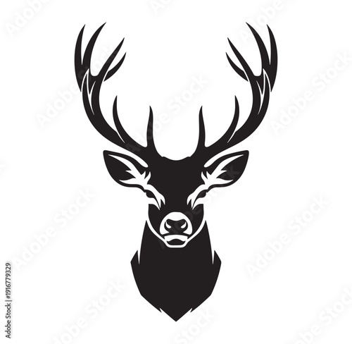 Stylized illustration of a deer head with large antlers on white background