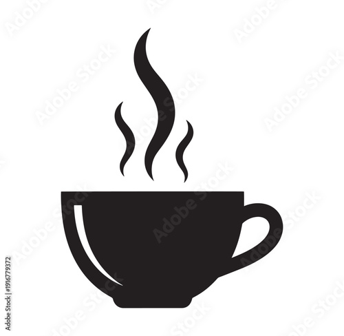 Steaming hot cup silhouette with rising vapor  coffee or tea concept