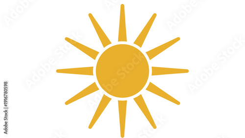 A bright yellow sun icon on transparent background with a minimalist design