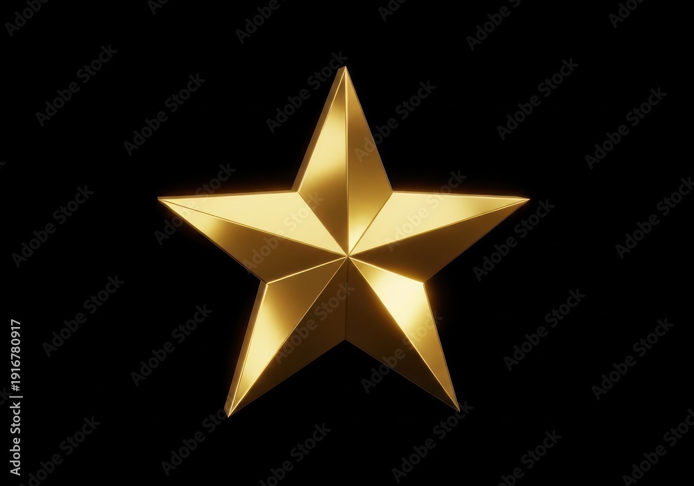 Obraz premium Highly polished five pointed metallic object glows against a solid black background