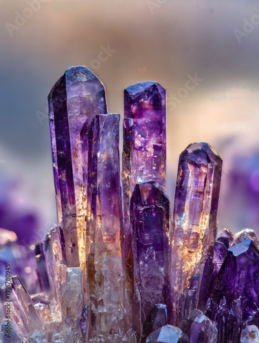 Bunch of purple crystals are on a surface