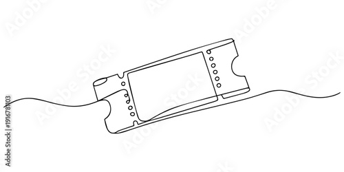 Continuous one line drawing cinema ticket. Vintage cinema ticket isolated on a white background. Vector illustration, cinema Ticket continuous one line drawing, Ticket Single Line Icon