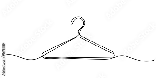Clothes hangers continuous one line art drawing of minimalist style outline art on white background vector illustration, Clothes Hanger Continuous Line Icon, hanger icon continuous line drawing.