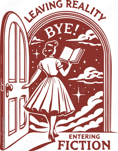 Leaving Reality Entering Fiction Svg, Book Lover Woman Reading Svg