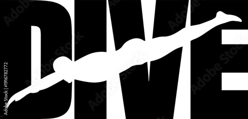 Bold Black Word DIVE with Male Diver Svg , Swim Teams Svg 
