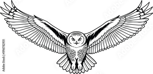 Majestic owl in mid flight with wings spread wide