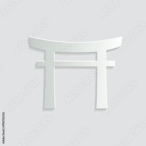 Torii Gate Icon in Minimal Paper Cut Style – Japanese Shinto Shrine Symbol on Light Background