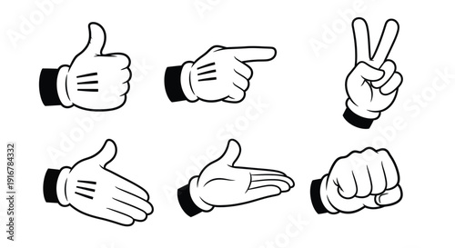 Fényképezés Black and white hands displaying various gestures a striking silhouette