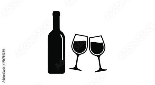 Black silhouettes of wine bottle and glasses a celebratory image silhouette