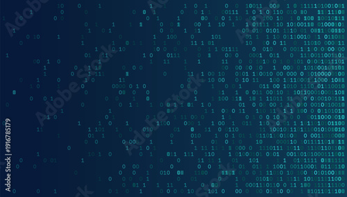 Abstract Cybersecurity Background featuring a Horizontal Gradient of Binary Code. Digital Bitstreams Emerge from the Right Margin and Dissolve into a Dark Teal Void on the Left for Software Developmen