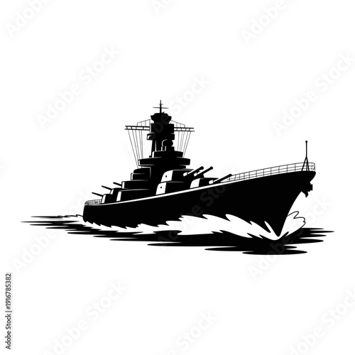 Black silhouette of a large warship on the water  naval vessel  military ship