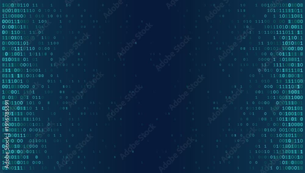 Obraz premium Digital Pillars - Symmetrical Binary Data Stream Gradient on Deep Teal Background