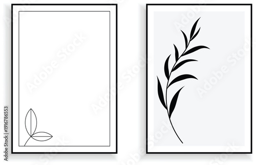 Vector photo frame with black outline and decorative elements for pictures