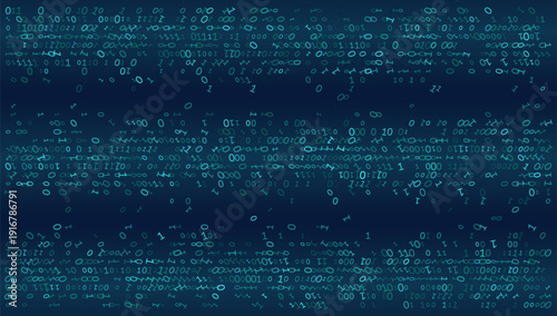Digital Horizons. Horizontal Binary Data Streams on Deep Navy Blue background