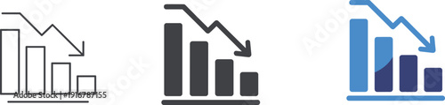Declining Sales Chart Vector Icon Downtrend Analytics Business Finance Revenue Decrease Illustration Design