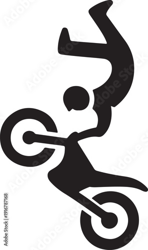 Freestyle Motocross Stunt Icon FMX Rider Mid-Air Silhouette Vector