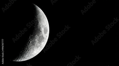 Glowing Crescent Moon Phase Isolated on Black Background