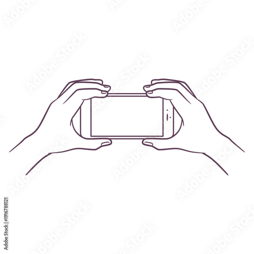 Line art drawing of hand holding smart phone