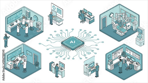Isometric Medical AI SaaS Platform for Digital Healthcare and Smart Hospital Management