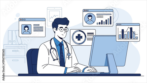 Medical Professional Working on Computer Performing Healthcare Analysis