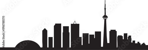 Toronto skyline silhouette with CN tower landmark buildings and architecture detailed city view.
