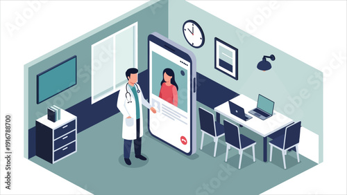 Doctor Using Large Smartphone Telemedicine Interface During Virtual Consultation..