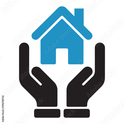 Two Hands Holding Up Blue House Icon, Representing Home Ownership and Support
