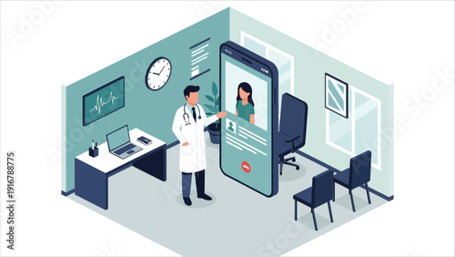 Doctor Using Large Smartphone Telemedicine Interface During Virtual Consultation..