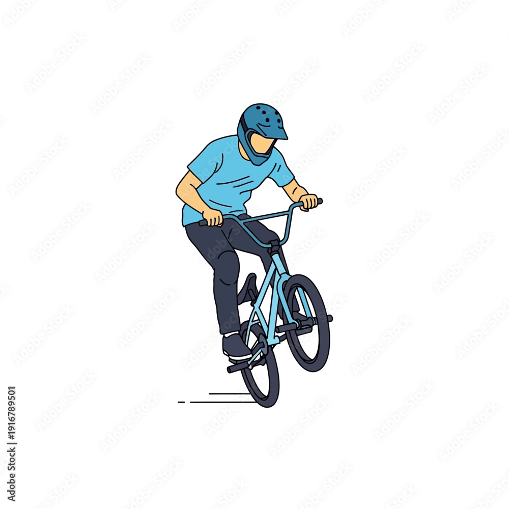 Obraz premium BMX Rider Performing Wheelie Trick with Helmet, Dynamic Action Illustration