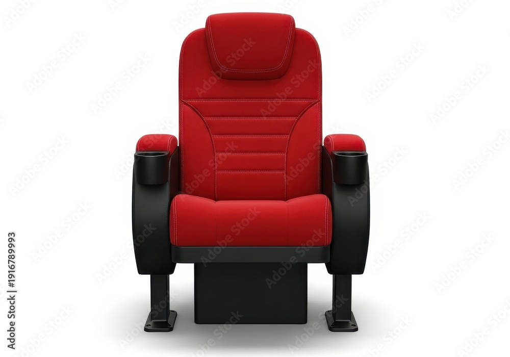 Obraz premium Comfortable individual upholstered seat designed for viewing venues features dark armrests and integrated beverage holders