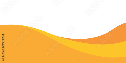 This vector illustration features a vibrant orange and yellow gradient design composed of layered, fluid, abstract waves creating a dynamic footer element with ample white copy space for text.