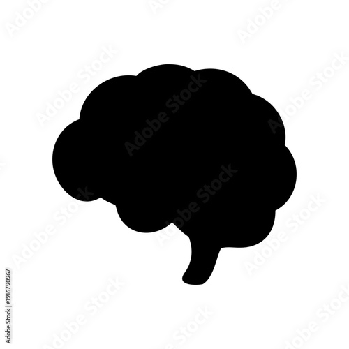Simple black silhouette of a human brain with detailed folds and stem