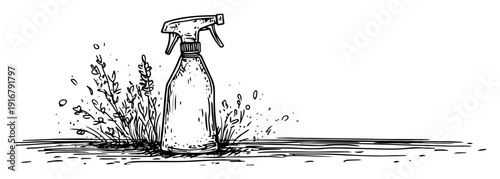 Spray bottle in garden sketch illustration
