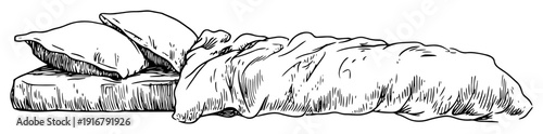 Bed with pillow and blanket sketch drawing