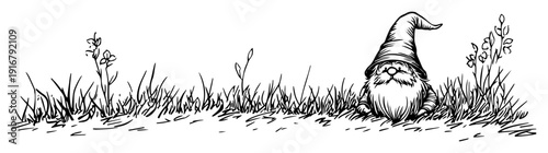 Garden gnome from behind sketch drawing