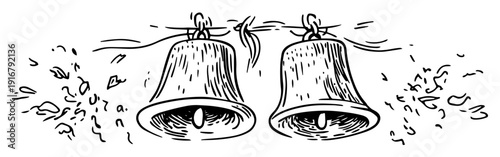 Christmas bells with ribbon sketch drawing