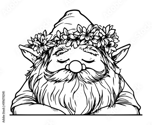 Gnome with flower crown smiling illustration