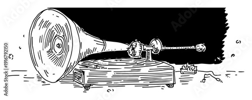 Vintage gramophone hand drawn illustration