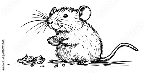 Mouse eating seeds sketch illustration