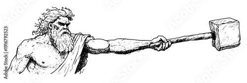 Greek god with hammer mythological sketch