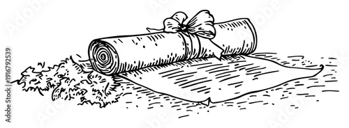 Scroll tied with ribbon hand drawn sketch