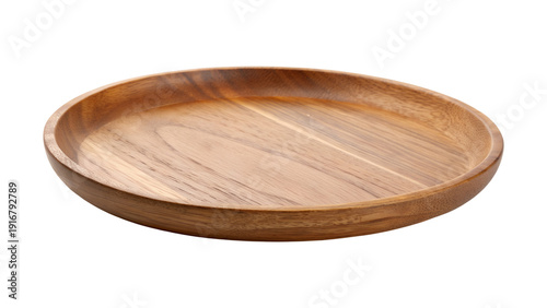 Empty round wooden plate isolated on transparent background